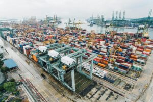 Container ship at port